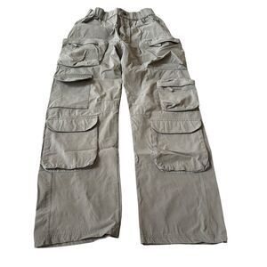 Zara Cargo Pants Womens M Green Utility Pocket Elastic Band Straight Leg Outdoor